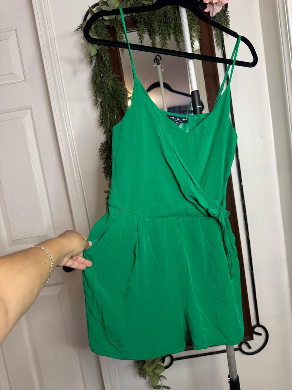 one clothing Emerald Green Wrap-Style Romper